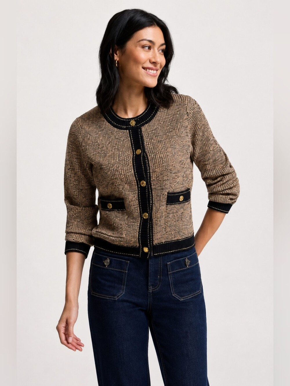 NWT SUZY SHIER Tweed-inspired Knit Button-Up Cardigan - Size XXL Quiet Luxury
